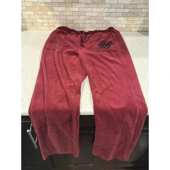 Disney Parks Hidden Mickey Maroon Velour 2 Piece Track Suit BP - Picture 8 of 11